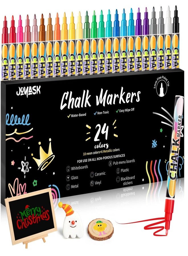 Joyask Extra Fine Tip Chalk Markers for Blackboard&Glass (Pack of 24, 1mm Tip), Liquid Chalk Pens for Dry Erase Board, Washable Markers Paint and Drawing for Chalkboards, Windows, Bistro, Cars, Signs - Image 1
